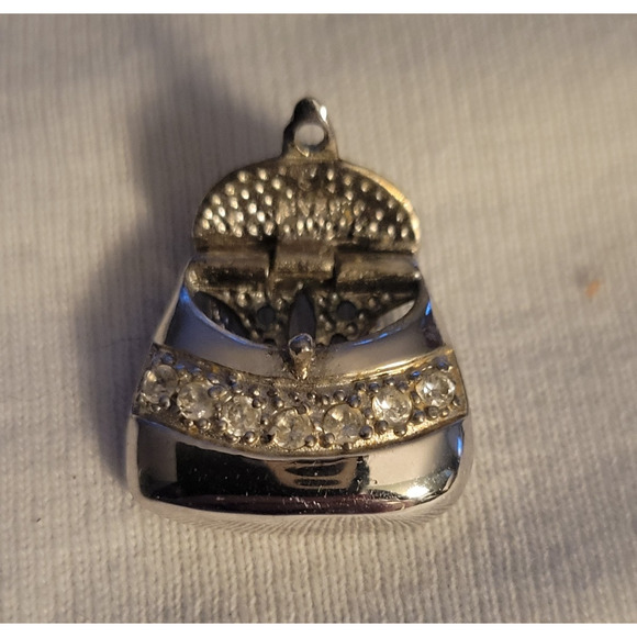 Unbranded Handbags - Bag Charm -Mini Designer Bag shiny silver toned CZ stones NICE! 925 FAS IT OPENS